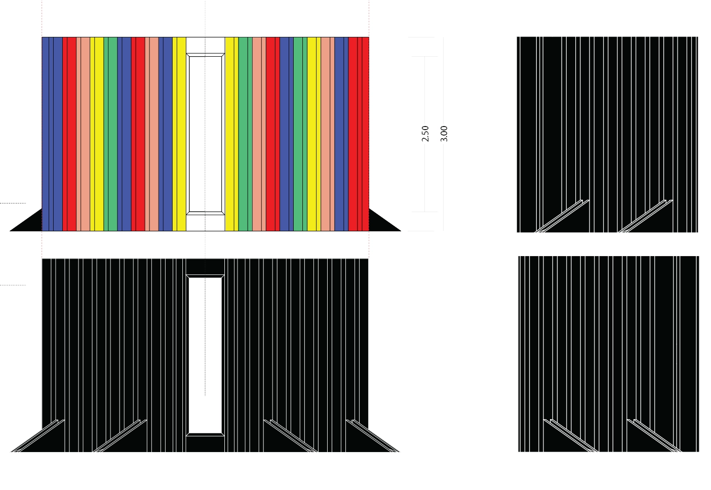 Detailed elevation drawing of The Slit installation